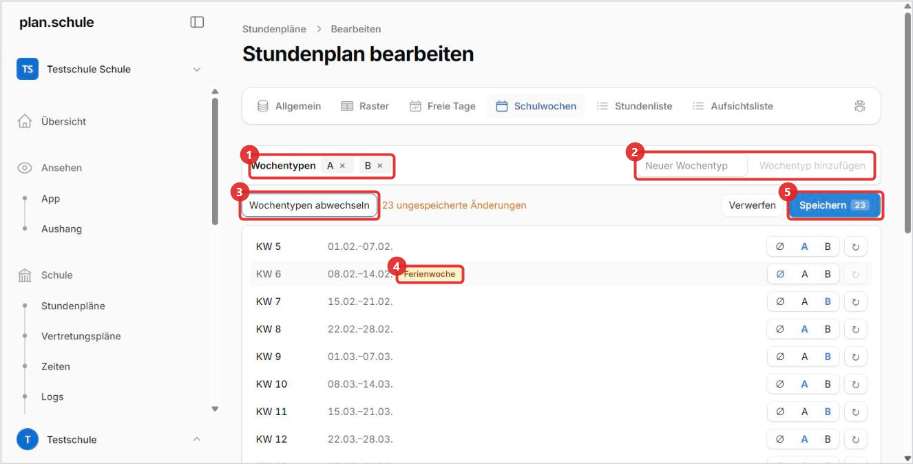 Schulwochen mit abwechselnden A- und B-Wochen