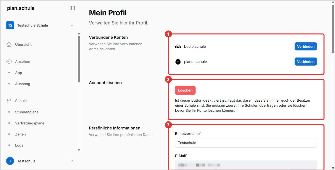 Mein Profil, oberer Teil