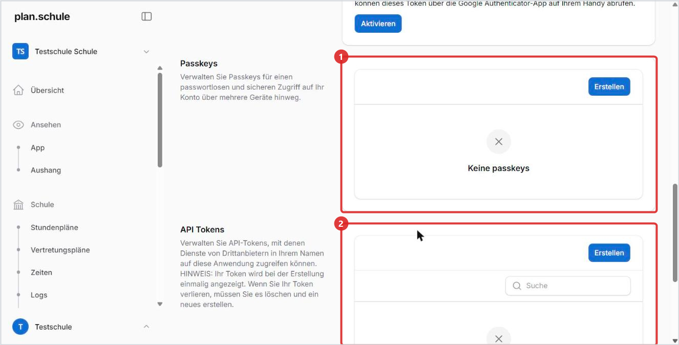 Passkeys und API-Tokens